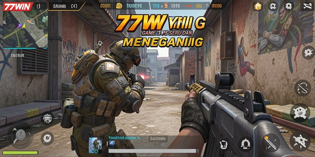 Screenshot gameplay 77WIN menampilkan aksi seru dalam pertempuran TPS.