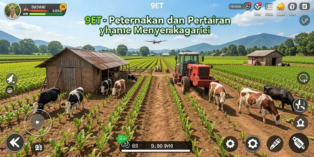 Tangkapan layar gameplay 9ET menampilkan keseruan bertani.