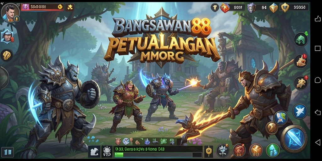 Screenshot menampilkan aksi seru dalam BANGSAWAN88 dengan karakter bertarung melawan monster.