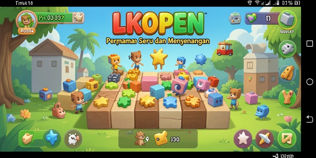 Screenshot dari gameplay LKOPEN menampilkan beragam desain puzzle yang menarik.