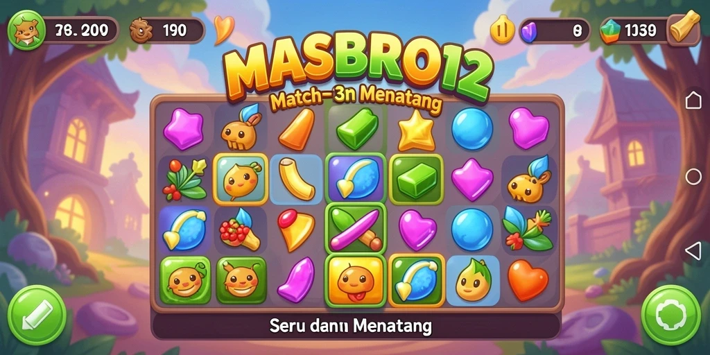 Screenshot gameplay <strong>MASBRO12</strong> yang menunjukkan momen mencocokkan elemen.