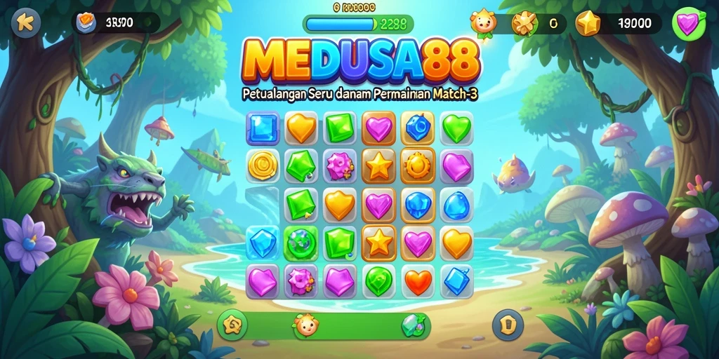 Tangkapan layar utama menunjukkan gameplay seru Match-3.