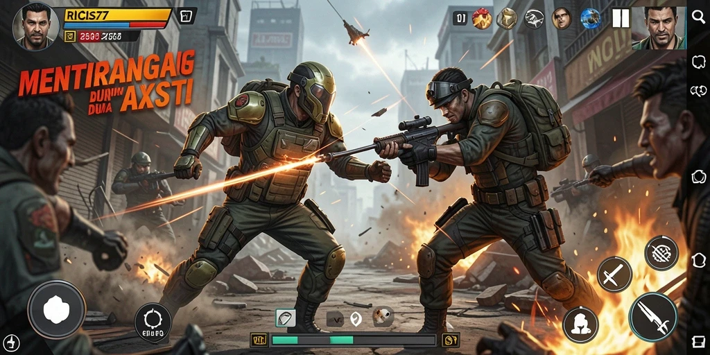 Tampilan gameplay menegangkan RICIS77 yang penuh aksi.