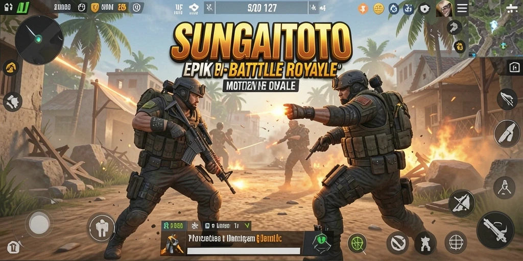 Screenshot SUNGAITOTO menunjukkan aksi gameplay Battle Royale yang seru.